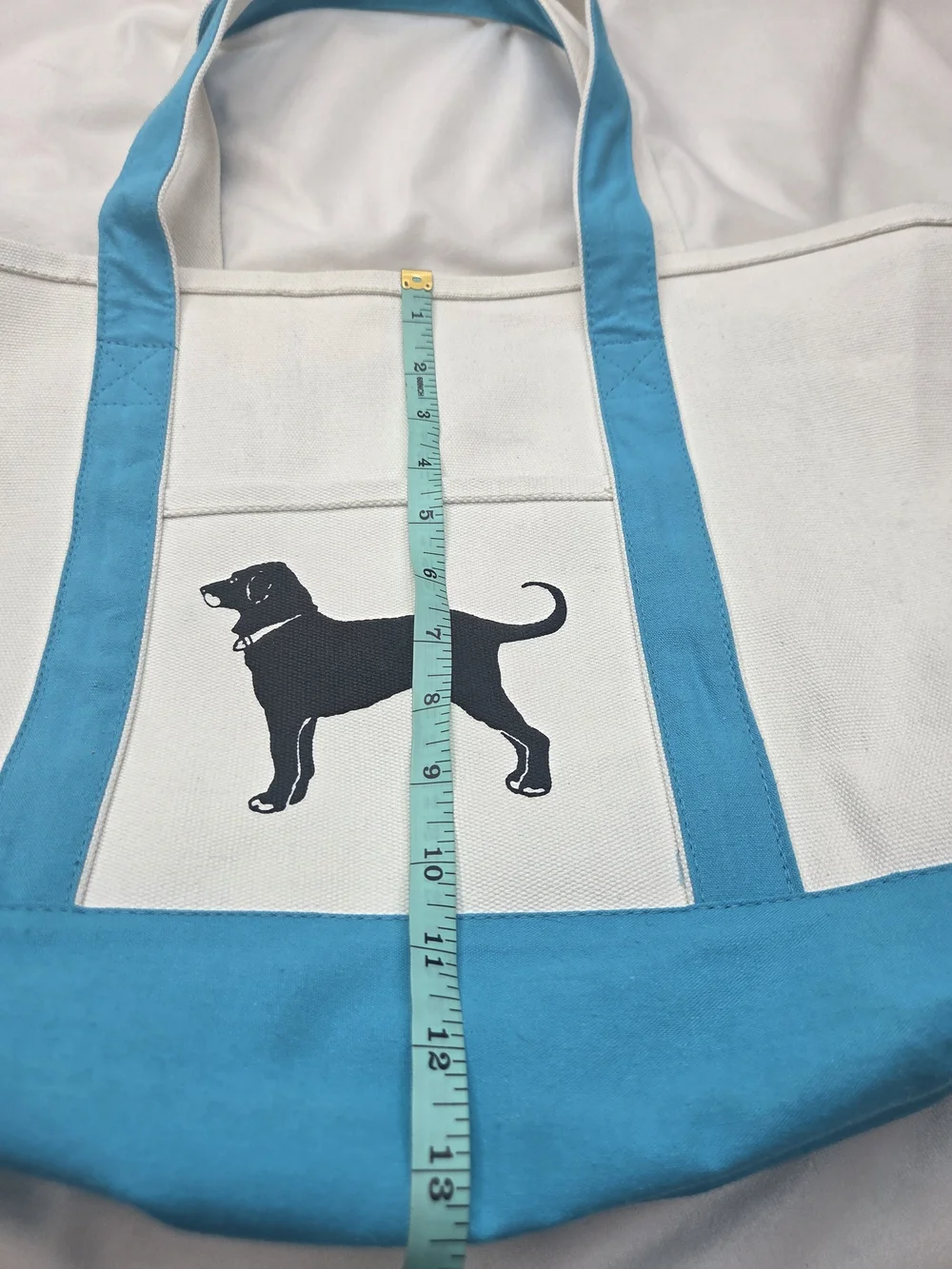 The Black Dog Canvas Tote Bag Ivory Blue Large Beach Shopper Dog Print